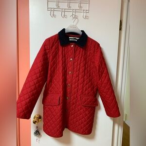 Tommy Hilfiger Quilted Red Jacket with Navy Collar